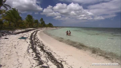 Busted blonde bitch is fucked on the beach by two cocks