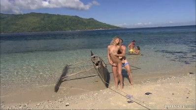 Cristina Blond and Lauren May in a beach group sex