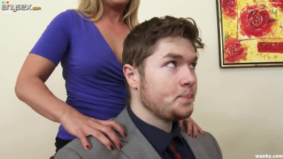 Sexy female boss Stevie Lix checks the abilities of a new young employee