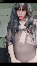 Japanese TS in lingerie jerks off in hot solo