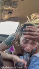 This whore gets roughly fucked in the car by his huge BBC