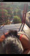 Latina GF wants sex and gives me a blowjob on the balcony and in front of TV