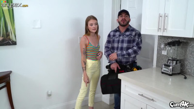 Naughty 18 yo teen Dani Lynn gets naked and jumps on plumber's big cock