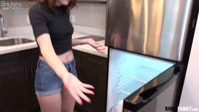 Ginger teen Kelsey Kage gives a splendid blowjob to her stepdad in the kitchen