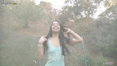 Brazilian slut Gina Valentina gives a blowjob outdoor and gets her anus rammed indoor