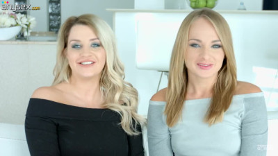 Two sex-appeal blue eyed blondes give an interview