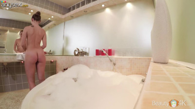 Funny sex scene featuring young couple having crazy sex in foamy bath