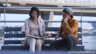 Nerdy brunette in glasses Angelina Jolie hooks up with one stranger dude