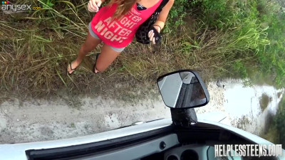 Brutal dude fucks pretty hot hitchhiker Kaylee Banks in the forest