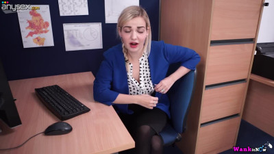 Sweet looking blond secretary Dolly shows off juicy ass and boobies