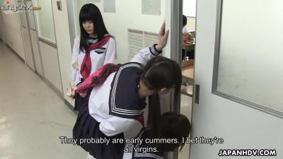 Japanese nympho Kaede Oshiro bangs one geeky dude in the men's room