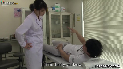 Turned on though shy looking Japanese nurse Sayaka Aishiro gives nice blowjob