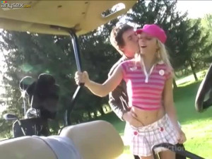 Captivating teen Candy Kiss gets her pussy licked and fucked on the golf course