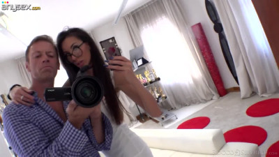 Slutty brunette in glasses Milena gives a POV blowjob and gets nailed