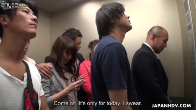 Crazy Japanese elevator group video featuring yummy naughty babe Aoi Miyama