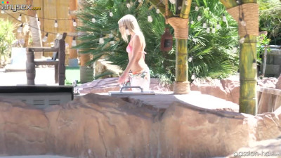 Blonde in bikini Khloe Kapri goes wild on a hard dick by the poolside