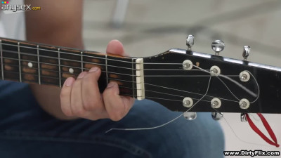 Shy red head in glasses Rebecca Rainbow is fucked by handsome guitar teacher