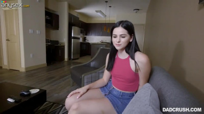 Smiling teen Violet Rain is sucking stepdad's cock in hot POV clip