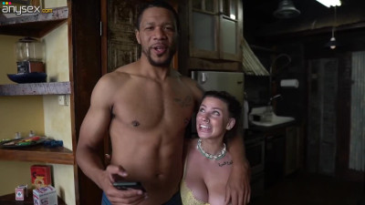 Busty model fucks with black fella till huge cumshot on her tattooed body