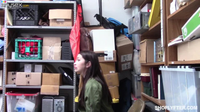 Shoplifter Jennifer Jacobs gets her face and pussy fucked in the back room