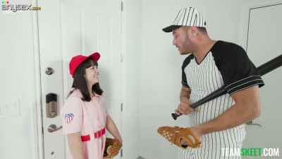 A petite beauty can't resist an excited member of her baseball coach.