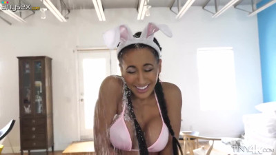 Cute milf wearing bunny headband Amia Miley gives a blowjob before a steamy sex