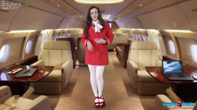 Filthy stewardess in sexy uniform gets naked on the plane