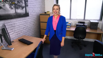 Slim secretary with juicy boobies Jayne strips in the office