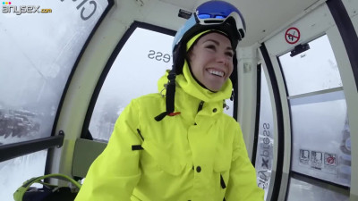 Pretty Frisky Petite Snowboarder Treats Her BF With a Blowjob While Going On the Cable Car