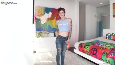 Short haired red head with many tatts Ava is in the mood for dirty anal sex