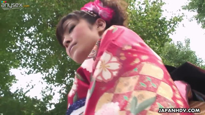 Seductive Japanese girl in kimono Yuria Tominaga gets her pussy finger fucked and licked