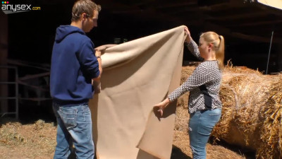 Chubby village chick Frosya fucks one skinny dude in the hay