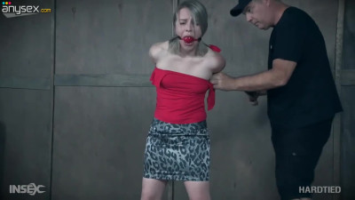 Kinky dude with vibrator punishes tied up teen Bambi Belle with ball gag in her mouth