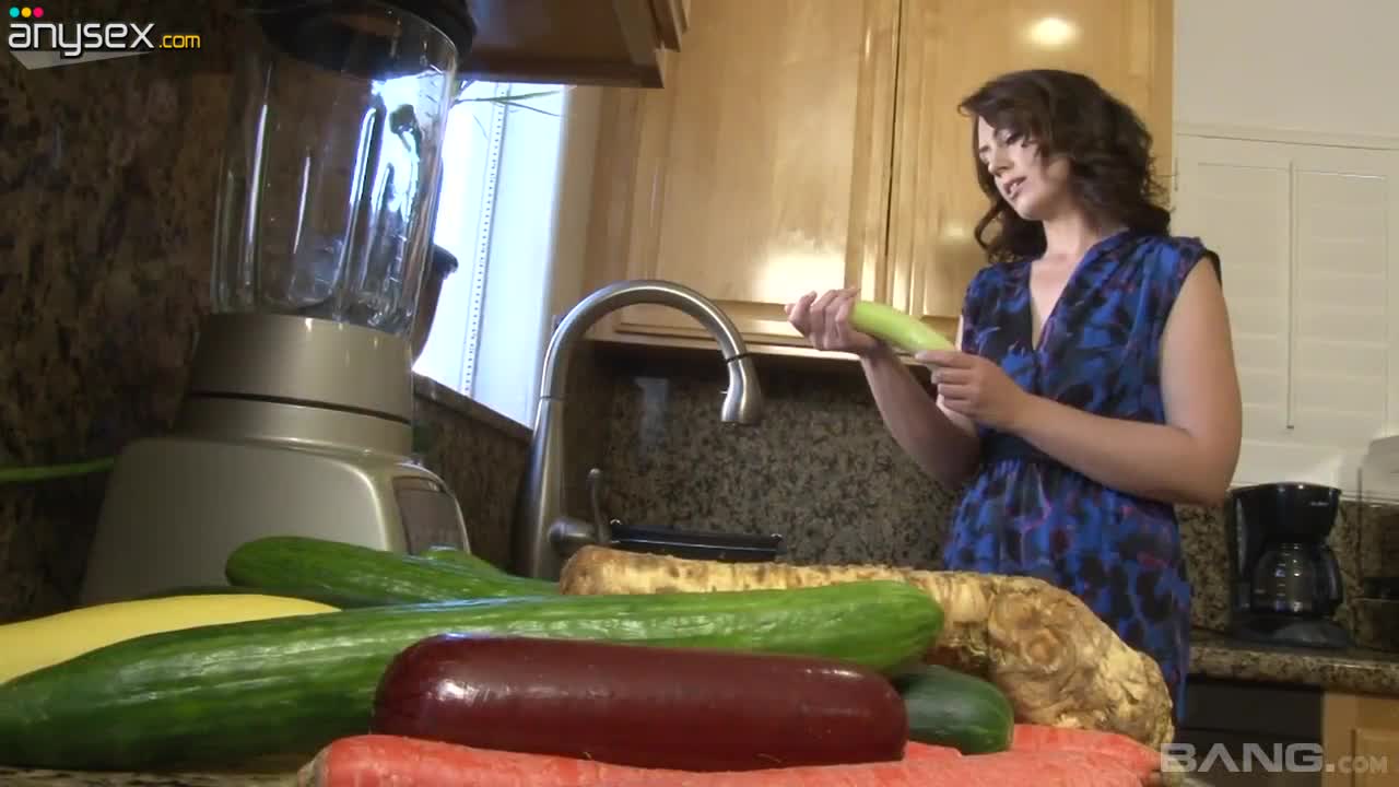 Crazy housewife Sarah Shevon is fucking herself with two cucumbers Free Porn Videos | ePornAny.