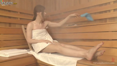 Kinky ladyboy Stefani Special fucks naughty girlfriend in the sauna