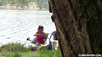 Cute young Antonia S is playing with her charming pussy in the boat