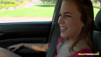 Seductive babe Charli Maverick flashing tits in the car before crazy sex