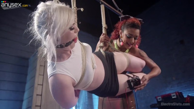 Suspended and tied up blonde is punished by sassy Electro Slut Daisy Ducati