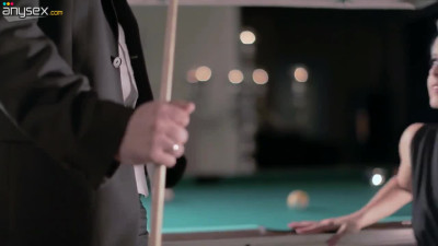 Blonde gives great blowjob near the billiard table