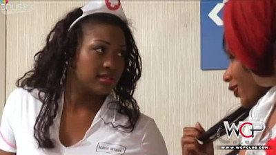 Ebony nurse gives blowjob to a horny BBC doctor and takes cumshots on her butt