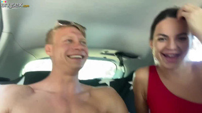 Cool girl sucks my big dick in the back seat for a good content