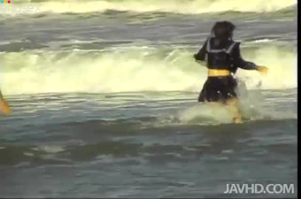 Spoiled Japanese teen pissing on a public beach