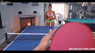 Ebony Michelle Anderson sucks a huge white cock because she lost at ping pong POV