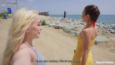 Appetizing lesbians Mary Rock and Lisi Kitty stop by the beach to have passionate fuck