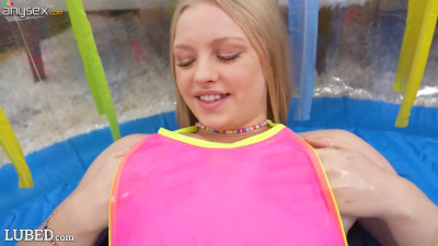 Blonde slut with big tits gets fucked in an inflatable pool