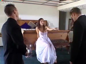 Horny bride fucks her newly wed husband and his bestman too